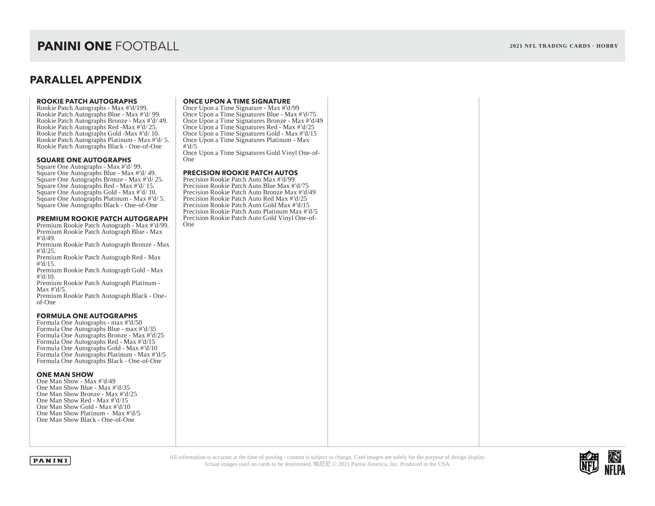 2021 panini one nfl