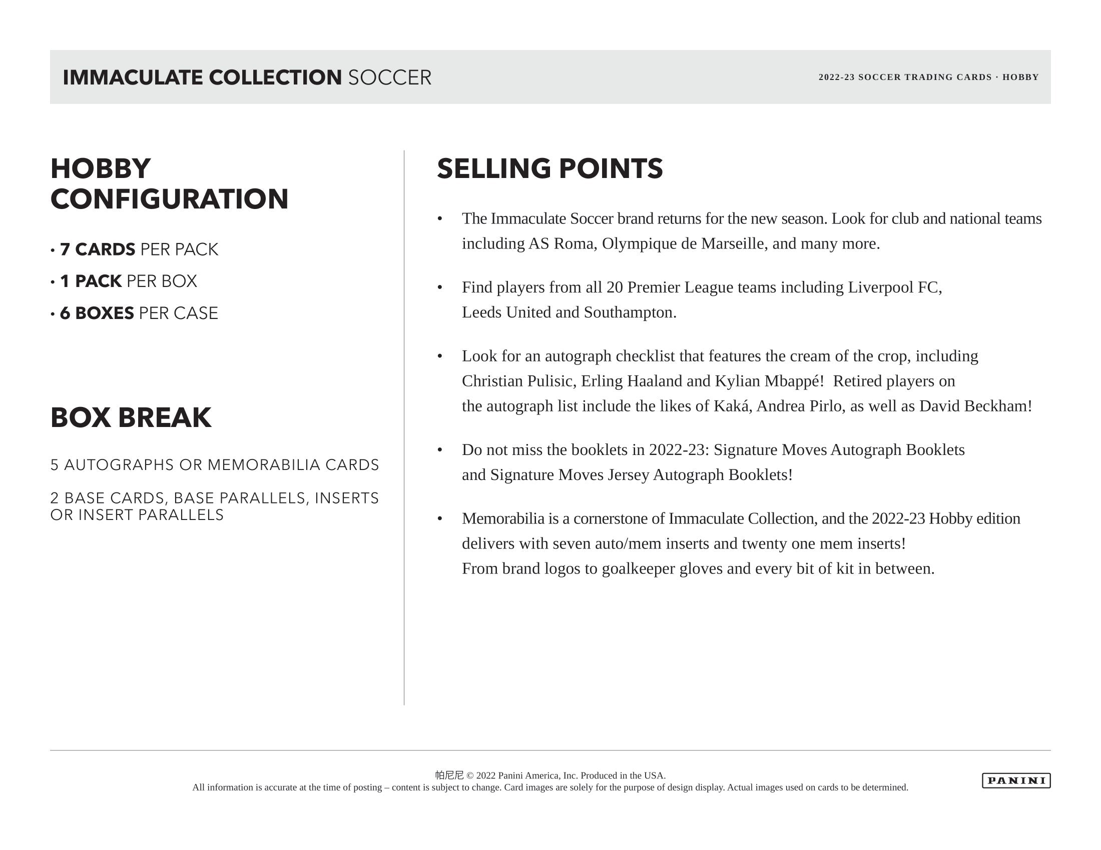 2021 Panini Immaculate Soccer Hobby – CB Hobby