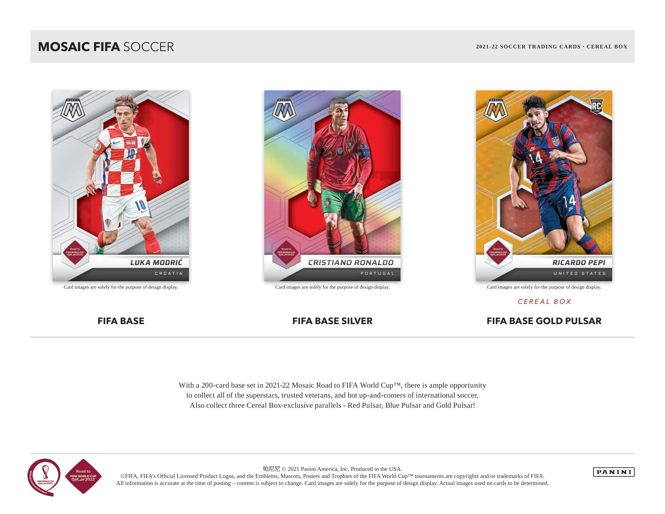 2021-22 Panini Mosaic Road to FIFA World Cup Soccer Cereal Box