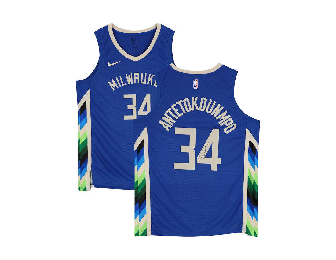 City Jersey Design Blue Milwaukee Bucks Shirt Nike Dri-FIT NBA